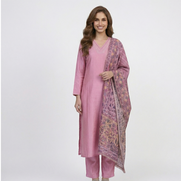 Silk Blend Straight Kurti Pant and Dupatta