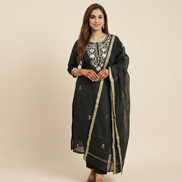 Kota Check Embroidery Kurti Set
