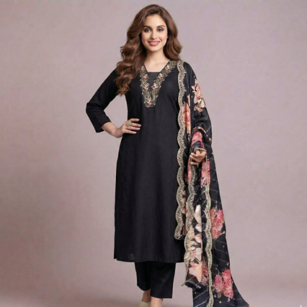 Maslin Emboidared Kurti Set